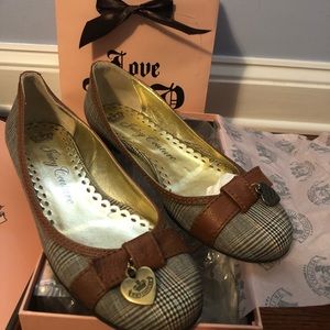 Juicy Couture Brown Leather & Plaid Ballet Flats